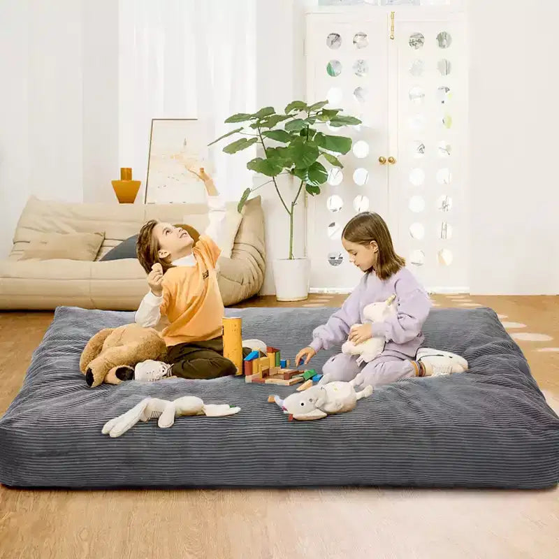 Canapé de sol convertible en matelas, grand pouf en velours côtelé avec lit, mousse souple haute densité, housse amovible lavable