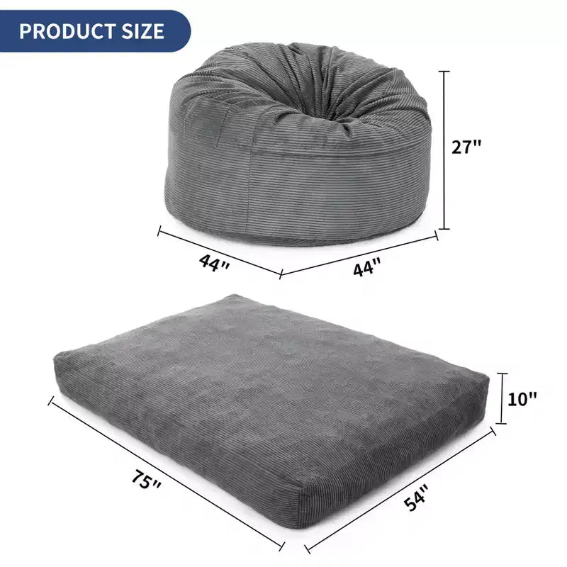 Canapé de sol convertible en matelas, grand pouf en velours côtelé avec lit, mousse souple haute densité, housse amovible lavable
