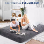 Canapé de sol convertible en matelas, grand pouf en velours côtelé avec lit, mousse souple haute densité, housse amovible lavable