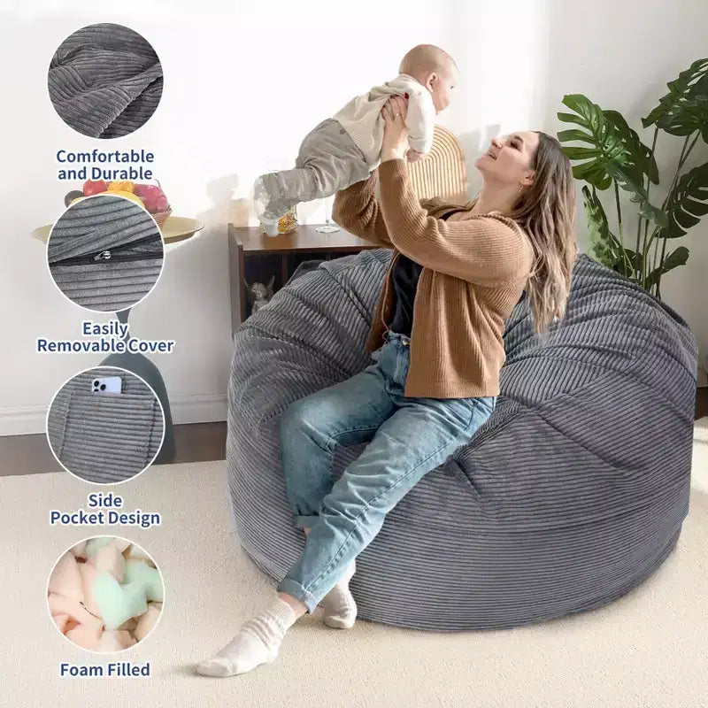 Canapé de sol convertible en matelas, grand pouf en velours côtelé avec lit, mousse souple haute densité, housse amovible lavable