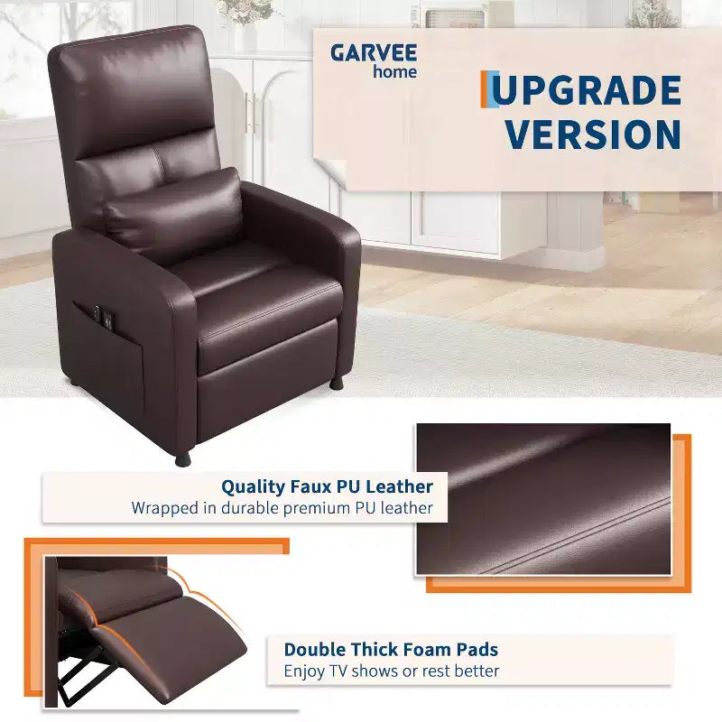 Fauteuil inclinable électrique en cuir PU avec chauffage et massage - Canapé individuel ergonomique électrique réglable, siège de cinéma maison pour salon