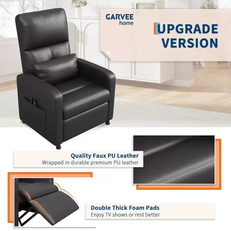 Fauteuil inclinable électrique en cuir PU avec chauffage et massage - Canapé individuel ergonomique électrique réglable, siège de cinéma maison pour salon