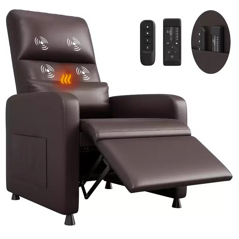 Fauteuil inclinable électrique en cuir PU avec chauffage et massage - Canapé individuel ergonomique électrique réglable, siège de cinéma maison pour salon