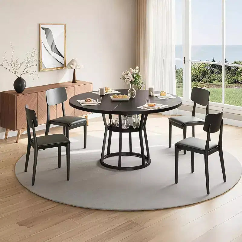 Table de salle à manger ronde de 119 cm, table de salle à manger circulaire de style rustique, pieds en métal, pour cuisine, salon, salle à manger