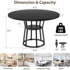 Table de salle à manger ronde de 119 cm, table de salle à manger circulaire de style rustique, pieds en métal, pour cuisine, salon, salle à manger