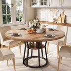 47 Inch Round Dining Table, Farmhouse Dining Room Circle Dinner Table, Metal Legs, for Kitchen, Living Room, Dining Room