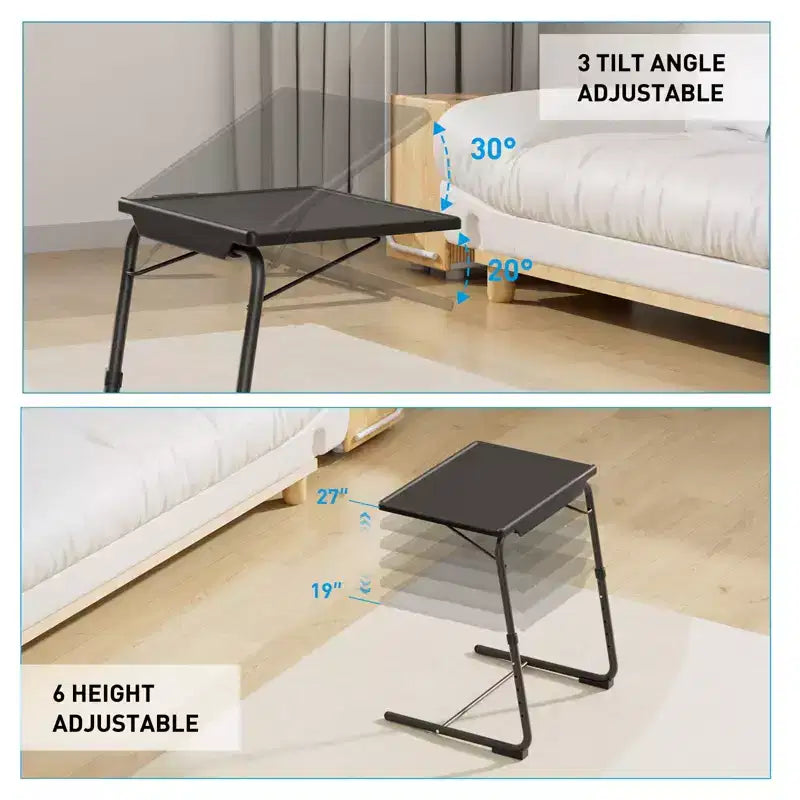 Table de plateau TV, plateau de dîner pliant portable, plateaux de table de canapé pour manger des collations, bureau d'ordinateur portable portable, réglable 6 hauteurs 3 angles d'inclinaison