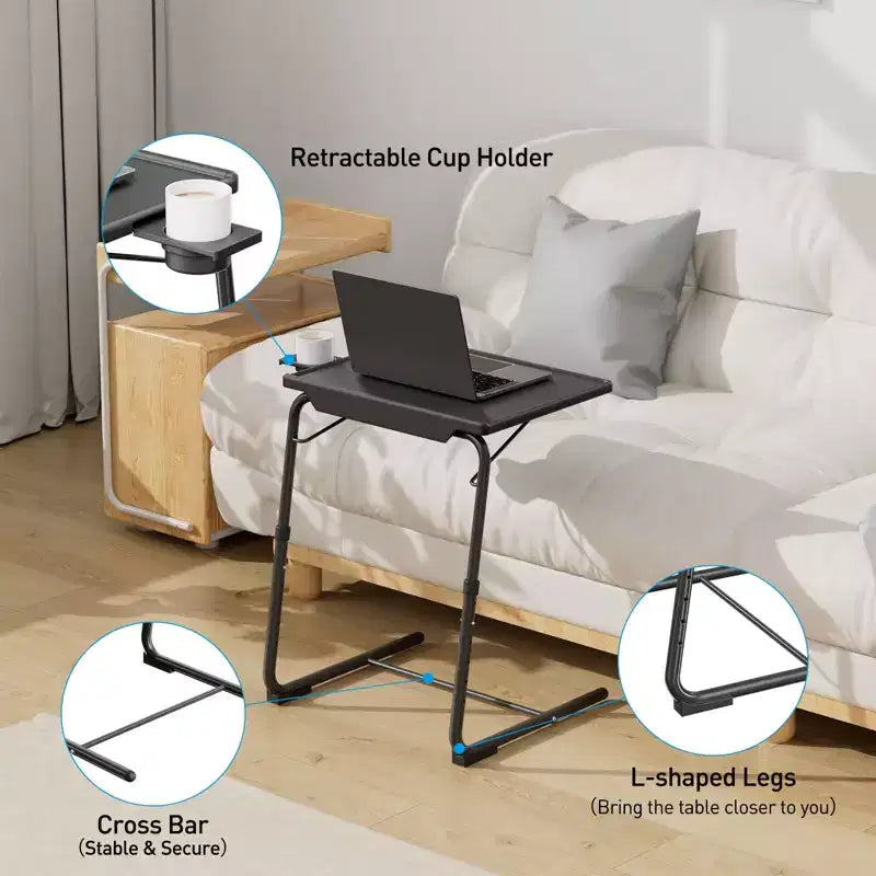 Table de plateau TV, plateau de dîner pliant portable, plateaux de table de canapé pour manger des collations, bureau d'ordinateur portable portable, réglable 6 hauteurs 3 angles d'inclinaison
