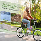 NAYSAYE Vélo de ville 24 pouces pour adultes, 6 vitesses, vélo hybride de ville avec double frein en V, selle réglable, cadre en acier pour femmes et hommes, trajets quotidiens et loisirs