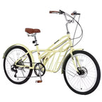 NAYSAYE Vélo de ville 24 pouces pour adultes, 6 vitesses, vélo hybride de ville avec double frein en V, selle réglable, cadre en acier pour femmes et hommes, trajets quotidiens et loisirs