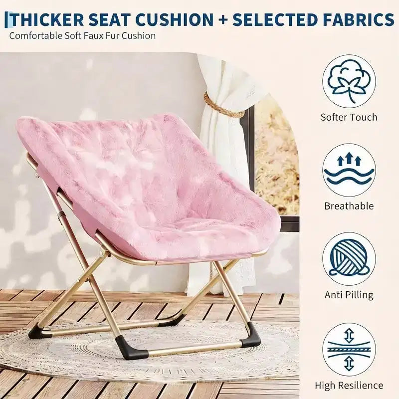 Fauteuil de salon pliable en fausse fourrure pour adultes, fauteuil d'angle pliant pour bureau, salon et petits espaces, lecture confortable en intérieur et assise douillette