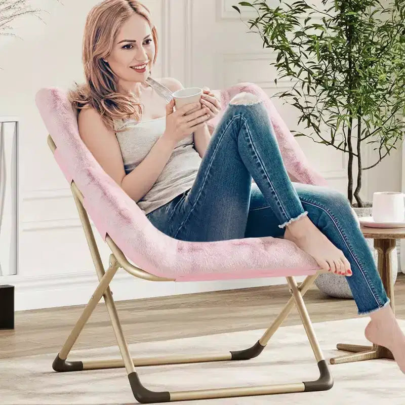 Fauteuil de salon pliable en fausse fourrure pour adultes, fauteuil d'angle pliant pour bureau, salon et petits espaces, lecture confortable en intérieur et assise douillette