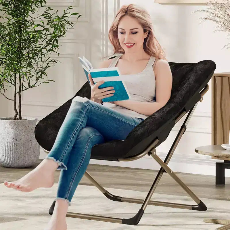 Fauteuil de salon pliable en fausse fourrure pour adultes, fauteuil d'angle pliant pour bureau, salon et petits espaces, lecture confortable en intérieur et assise douillette