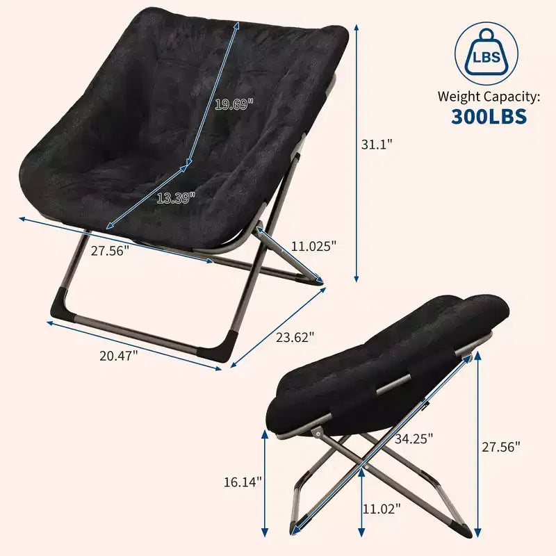 Fauteuil de salon pliable en fausse fourrure pour adultes, fauteuil d'angle pliant pour bureau, salon et petits espaces, lecture confortable en intérieur et assise douillette