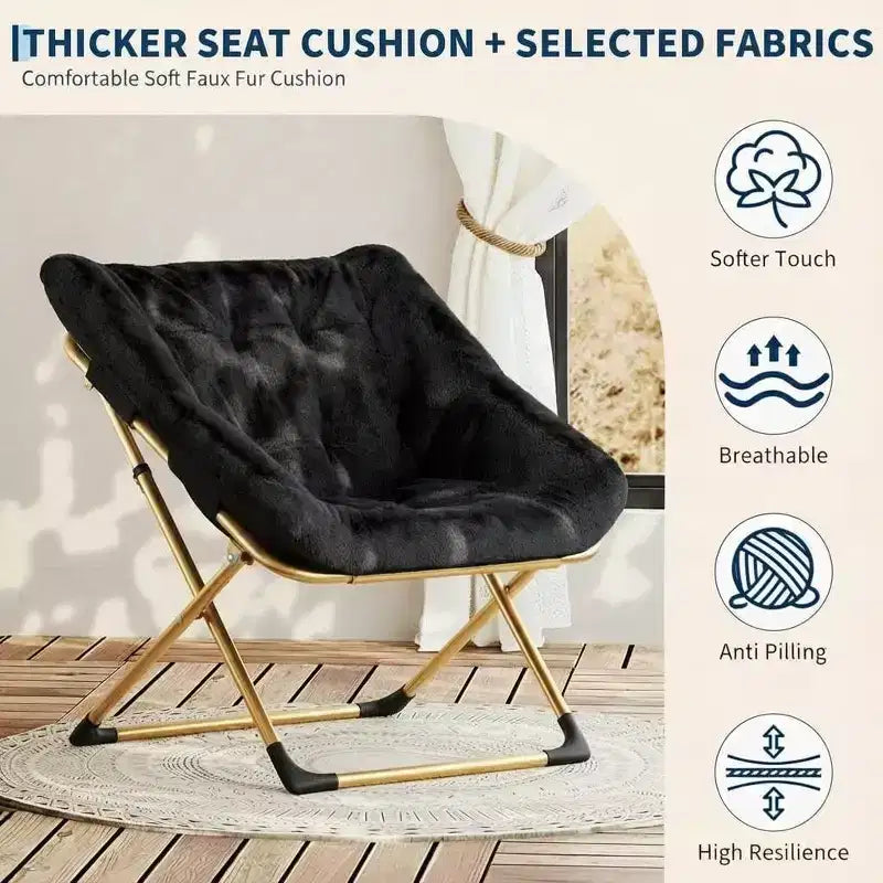 Fauteuil de salon pliable en fausse fourrure pour adultes, fauteuil d'angle pliant pour bureau, salon et petits espaces, lecture confortable en intérieur et assise douillette