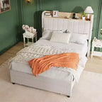COZONY Twin / Queen Upholstered Platform Bed Frame, Storage Headboard w/ Charging Station & Drawers