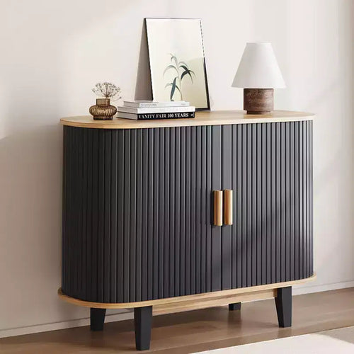 40'' Fluted Sideboard Buffer Cabinet, Storage Cabinet with Sliding Door & Adjustable Shelf, Modern Credenza Storage Cabinets,Tambour Bar Console Table