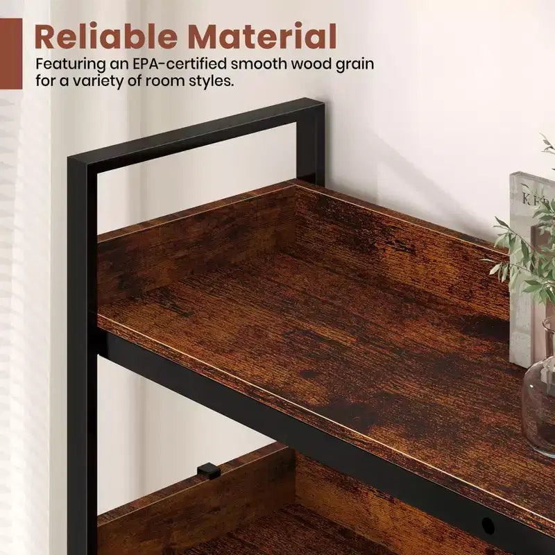 Étagère d'angle réversible en L à 5 niveaux, bibliothèque industrielle en bois, étagère de 165 cm avec pieds réglables et cadre métallique pour salon