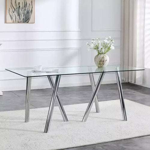 71-Inch Tempered Glass Dining Table with Sturdy Metal Legs, Impact and Heat Resistant for Family Dining