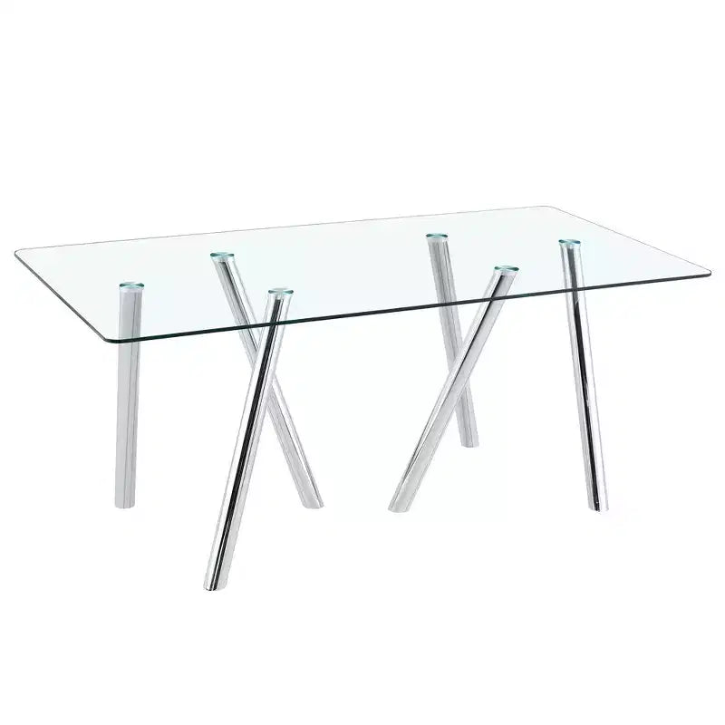 Table à manger en verre trempé de 180 cm avec pieds métalliques robustes, résistante aux chocs et à la chaleur pour les repas en famille