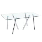 Table à manger en verre trempé de 180 cm avec pieds métalliques robustes, résistante aux chocs et à la chaleur pour les repas en famille