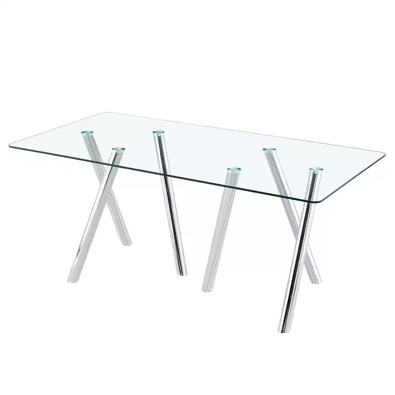 Table à manger en verre trempé de 180 cm avec pieds métalliques robustes, résistante aux chocs et à la chaleur pour les repas en famille