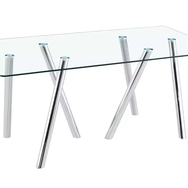 Table à manger en verre trempé de 180 cm avec pieds métalliques robustes, résistante aux chocs et à la chaleur pour les repas en famille