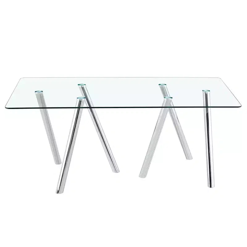 Table à manger en verre trempé de 180 cm avec pieds métalliques robustes, résistante aux chocs et à la chaleur pour les repas en famille