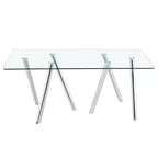 Table à manger en verre trempé de 180 cm avec pieds métalliques robustes, résistante aux chocs et à la chaleur pour les repas en famille