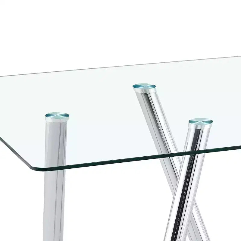 Table à manger en verre trempé de 180 cm avec pieds métalliques robustes, résistante aux chocs et à la chaleur pour les repas en famille