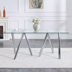 Table à manger en verre trempé de 180 cm avec pieds métalliques robustes, résistante aux chocs et à la chaleur pour les repas en famille