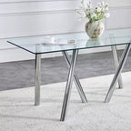 Table à manger en verre trempé de 180 cm avec pieds métalliques robustes, résistante aux chocs et à la chaleur pour les repas en famille
