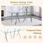 Table à manger en verre trempé de 180 cm avec pieds métalliques robustes, résistante aux chocs et à la chaleur pour les repas en famille