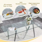 Table à manger en verre trempé de 180 cm avec pieds métalliques robustes, résistante aux chocs et à la chaleur pour les repas en famille