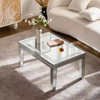 Rectangle Silver Coffee Table with Crushed Crystal Border and Mirrored Finish