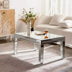 Table basse rectangulaire argentée avec bordure en cristaux concassés et finition miroir