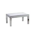 Table basse rectangulaire argentée avec bordure en cristaux concassés et finition miroir