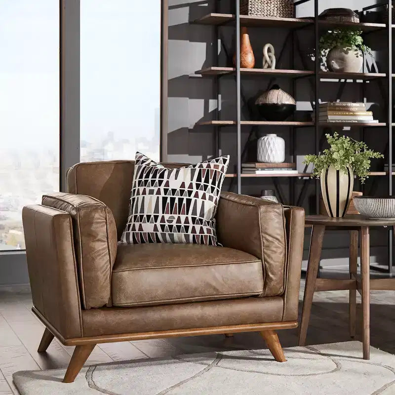 Fauteuil d'appoint en cuir Ali Oxford - Marron - iNSPIRE Q