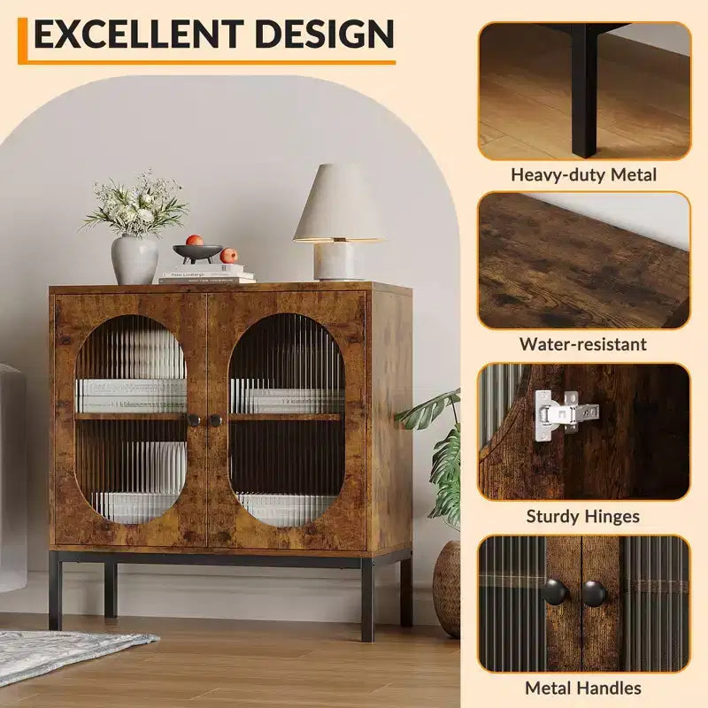 Buffet en rotin moderne avec portes, vaisselier en bois pour salle à manger, cuisine avec pieds en métal