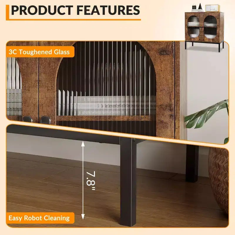 Buffet en rotin moderne avec portes, vaisselier en bois pour salle à manger, cuisine avec pieds en métal