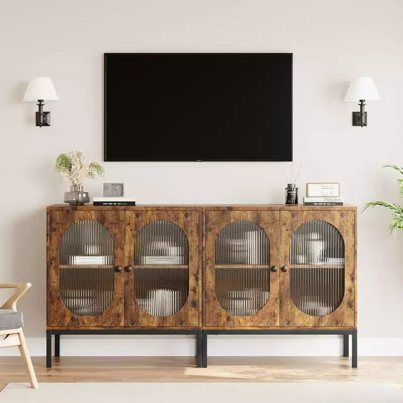 Buffet en rotin moderne avec portes, vaisselier en bois pour salle à manger, cuisine avec pieds en métal