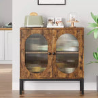 Buffet en rotin moderne avec portes, vaisselier en bois pour salle à manger, cuisine avec pieds en métal