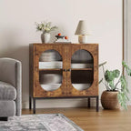 Buffet en rotin moderne avec portes, vaisselier en bois pour salle à manger, cuisine avec pieds en métal
