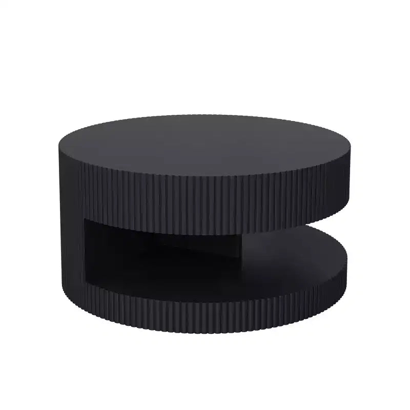 JVNOXK Table basse ronde moderne de 80 cm, table d'appoint à rayures verticales avec étagère ouverte, convient pour la chambre ou le salon, noire