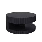 JVNOXK Table basse ronde moderne de 80 cm, table d'appoint à rayures verticales avec étagère ouverte, convient pour la chambre ou le salon, noire