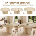 Table à manger extensible élégante, se transforme de ronde à ovale (43,3-59), peut accueillir confortablement 4 à 8 personnes