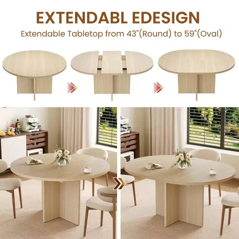 Table à manger extensible élégante, se transforme de ronde à ovale (43,3-59), peut accueillir confortablement 4 à 8 personnes