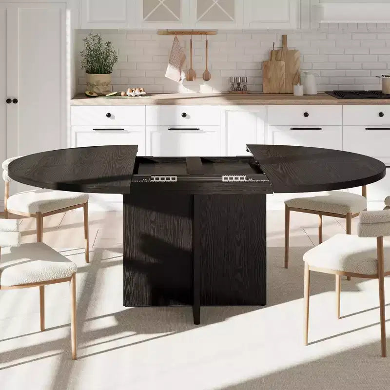 Table à manger extensible élégante, se transforme de ronde à ovale (43,3-59), peut accueillir confortablement 4 à 8 personnes