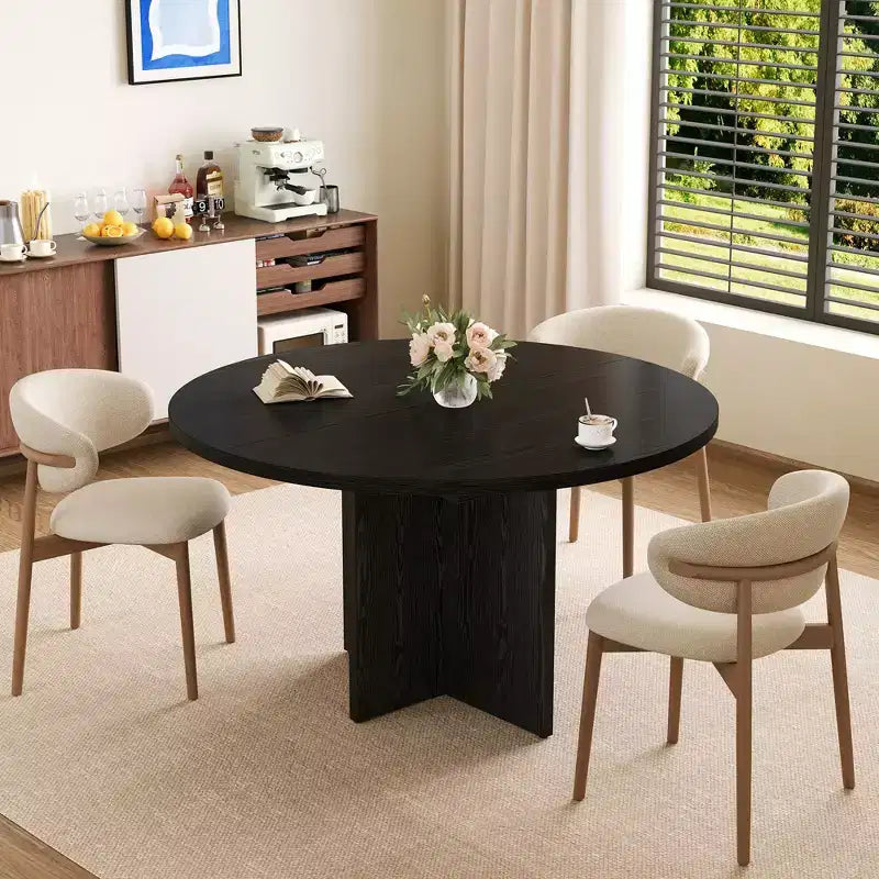 Table à manger extensible élégante, se transforme de ronde à ovale (43,3-59), peut accueillir confortablement 4 à 8 personnes