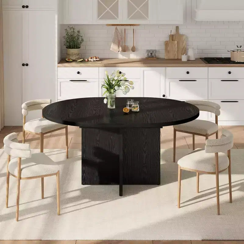Table à manger extensible élégante, se transforme de ronde à ovale (43,3-59), peut accueillir confortablement 4 à 8 personnes